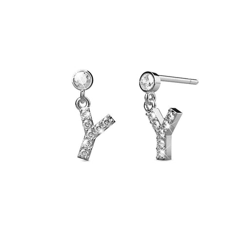 Solid 925 Sterling Silver Initial Crystal Personalised Alphabet Letter Earrings